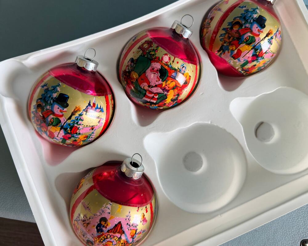Vintage Rauch Victoria Collection Glass Christmas Ornaments - Red Santa Set of 4